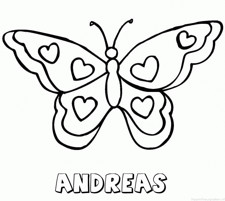 Andreas vlinder hartjes kleurplaat