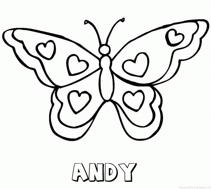 Andy vlinder hartjes kleurplaat