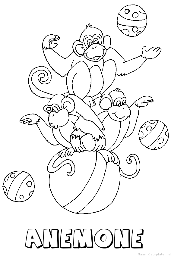 Anemone apen circus kleurplaat