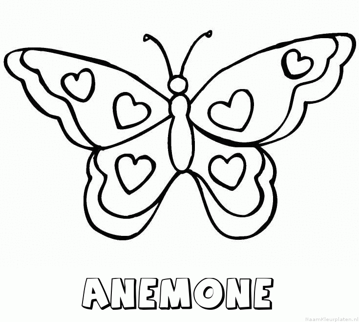Anemone vlinder hartjes kleurplaat