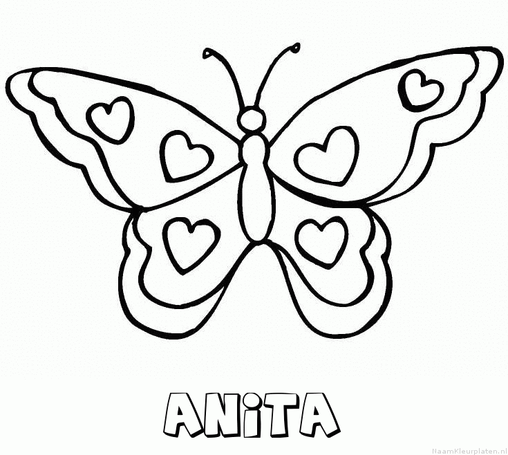 Anita vlinder hartjes kleurplaat