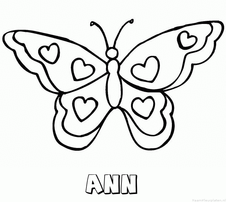 Ann vlinder hartjes kleurplaat