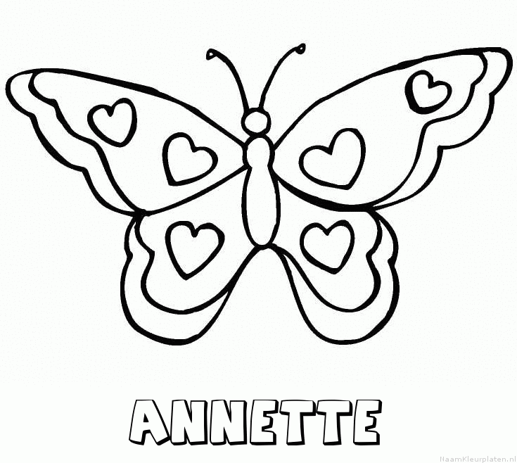 Annette vlinder hartjes kleurplaat