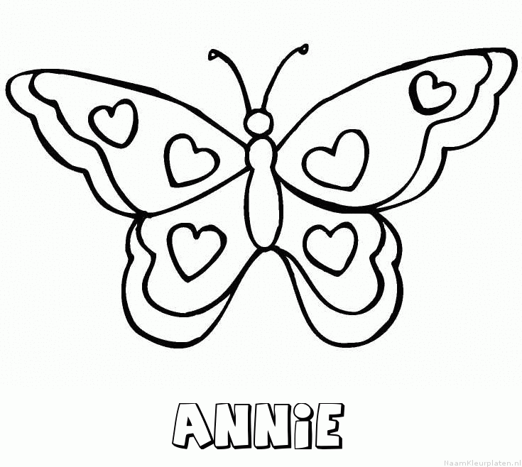 Annie vlinder hartjes kleurplaat