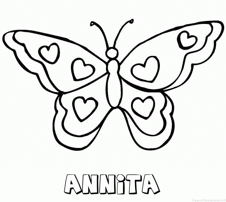 Annita vlinder hartjes kleurplaat