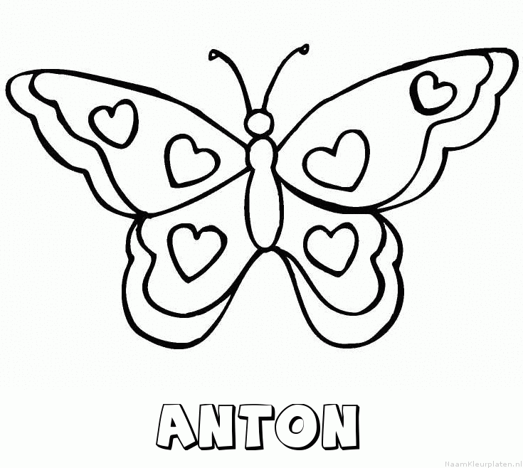 Anton vlinder hartjes kleurplaat
