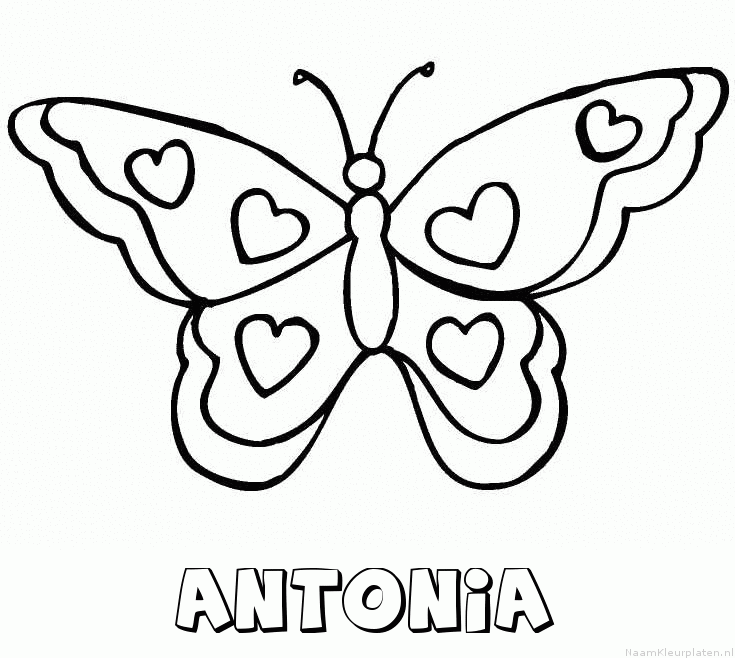 Antonia vlinder hartjes kleurplaat