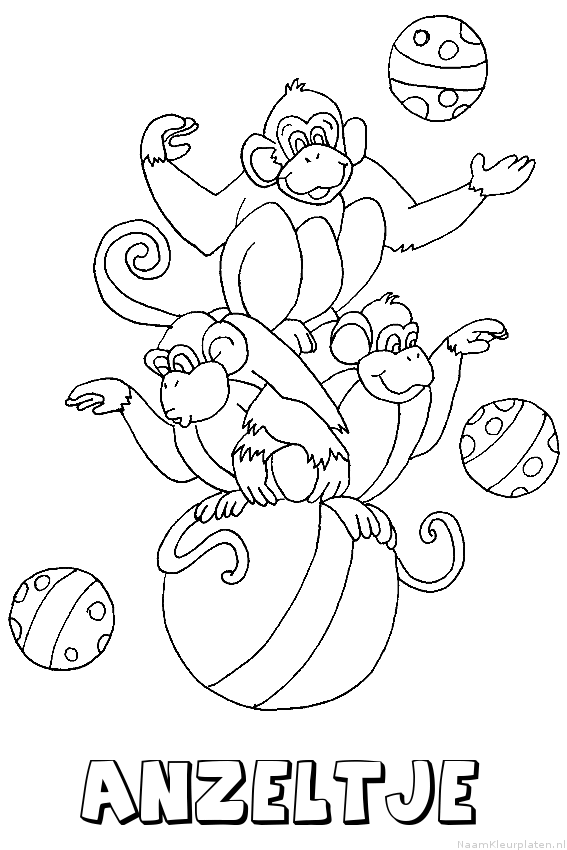 Anzeltje apen circus kleurplaat