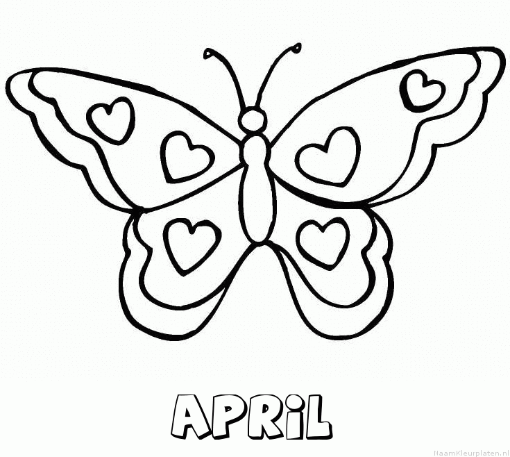 April vlinder hartjes kleurplaat