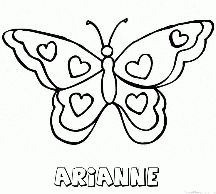 Arianne vlinder hartjes kleurplaat
