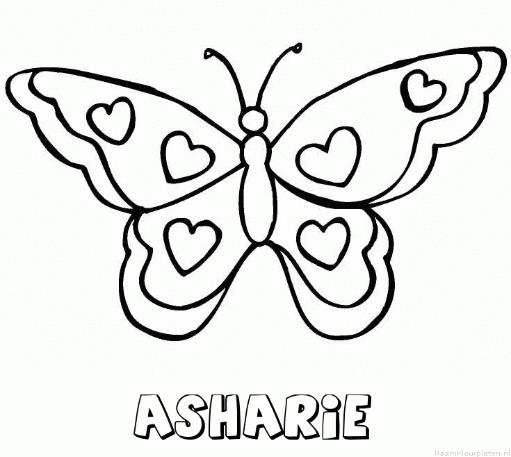Asharie vlinder hartjes kleurplaat