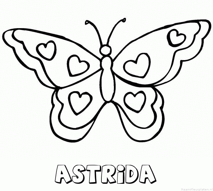 Astrida vlinder hartjes kleurplaat