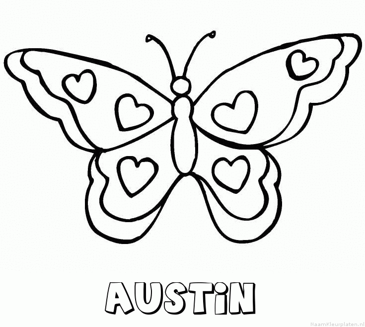 Austin vlinder hartjes kleurplaat