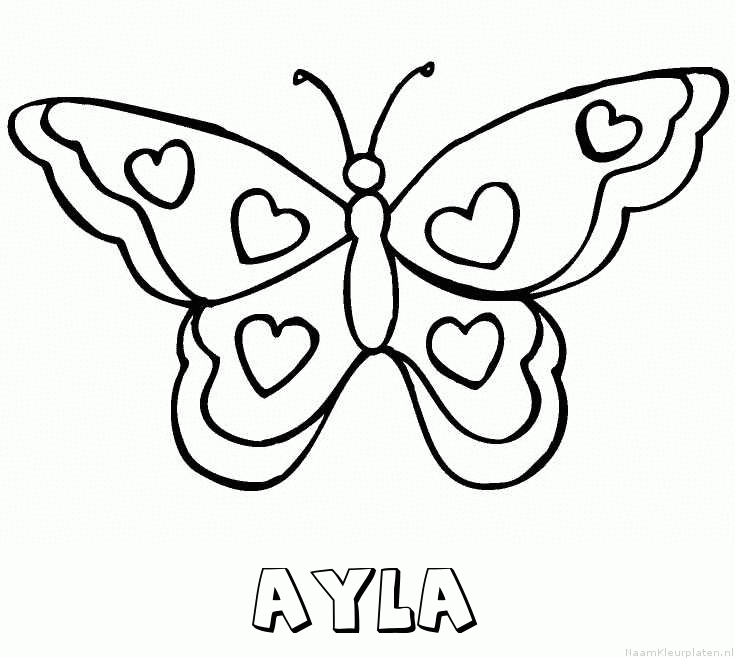 Ayla vlinder hartjes kleurplaat
