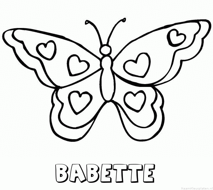 Babette vlinder hartjes kleurplaat