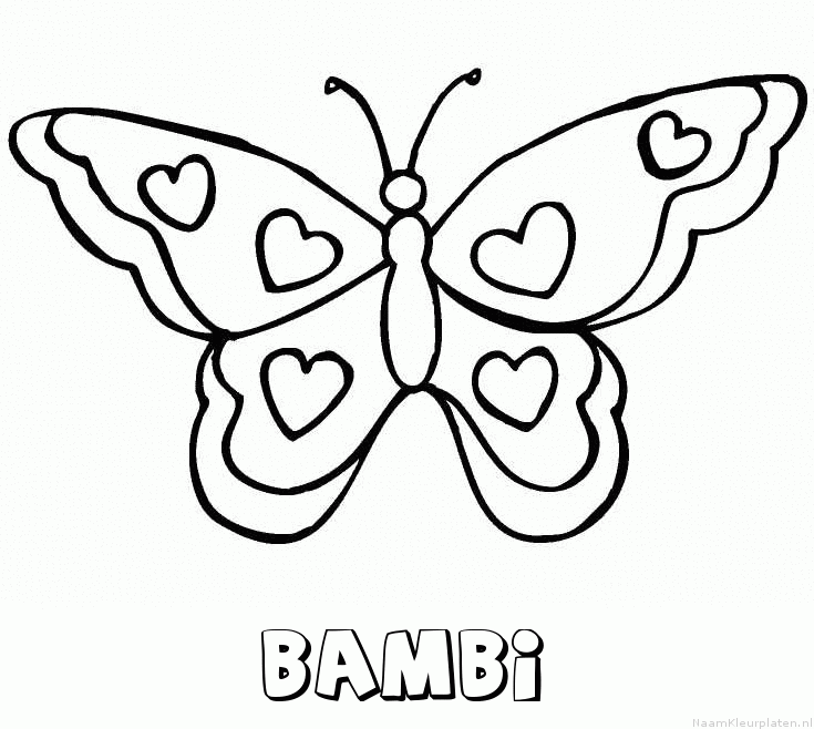 Bambi vlinder hartjes kleurplaat