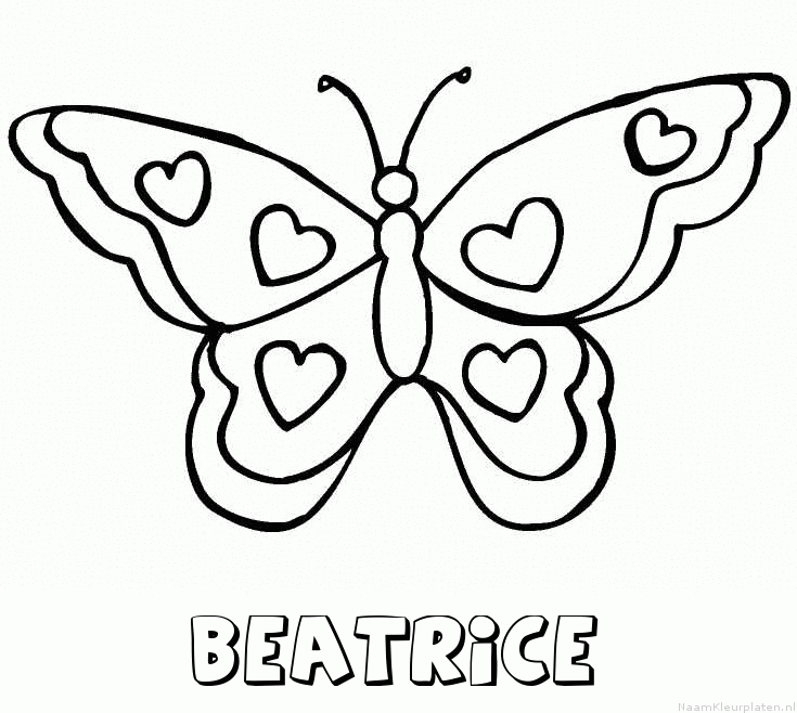 Beatrice vlinder hartjes kleurplaat