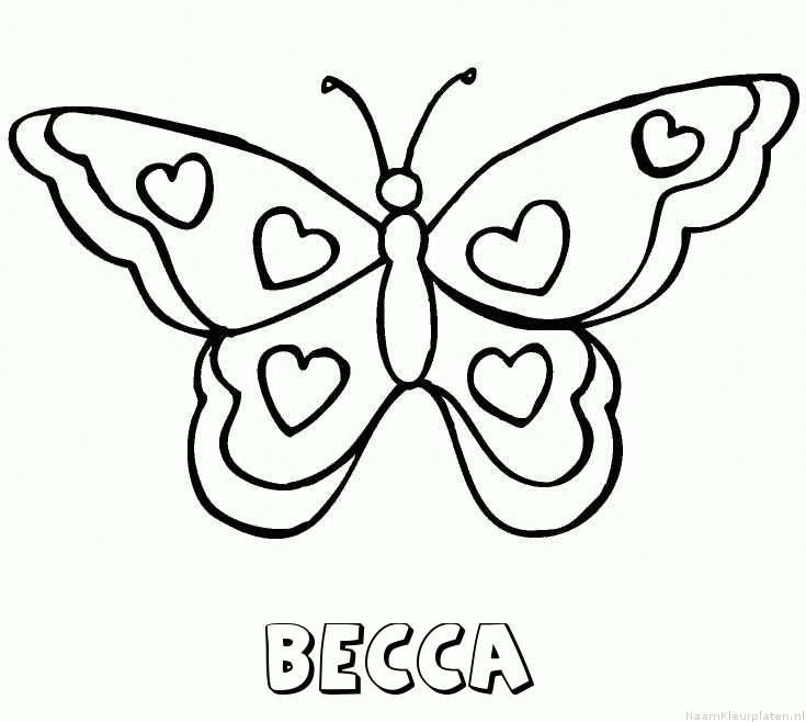 Becca vlinder hartjes kleurplaat