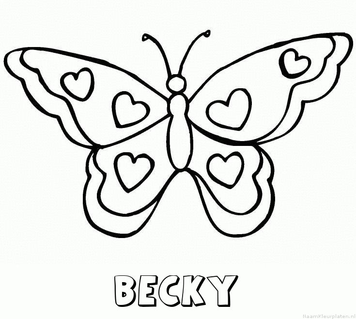 Becky vlinder hartjes kleurplaat