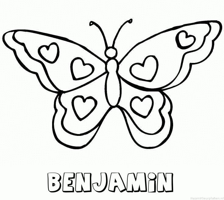 Benjamin vlinder hartjes kleurplaat