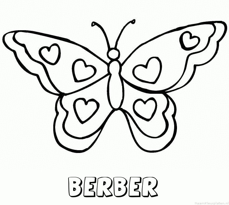 Berber vlinder hartjes kleurplaat