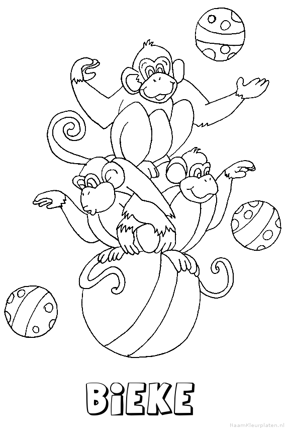 Bieke apen circus kleurplaat