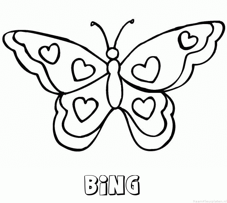 Bing vlinder hartjes kleurplaat