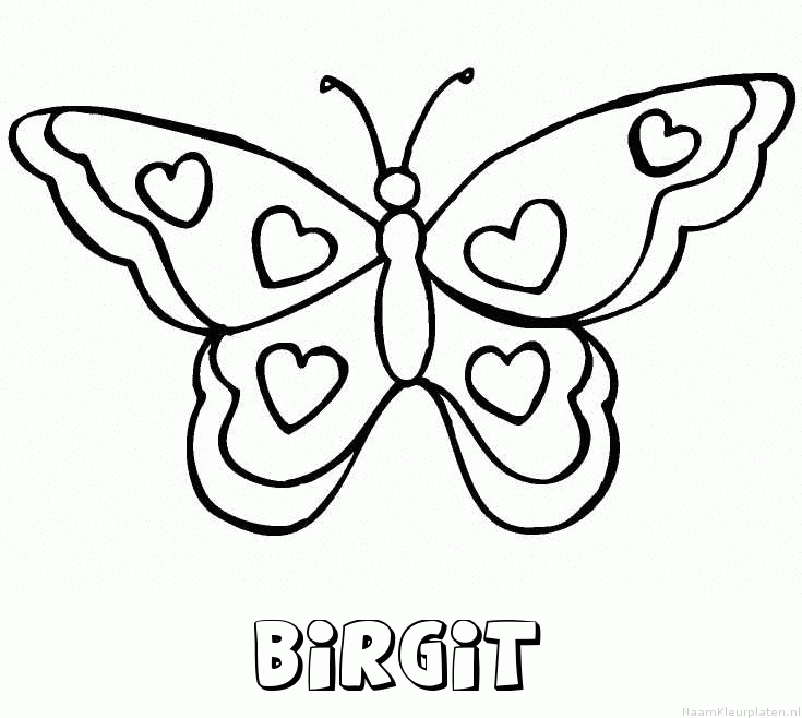 Birgit vlinder hartjes kleurplaat