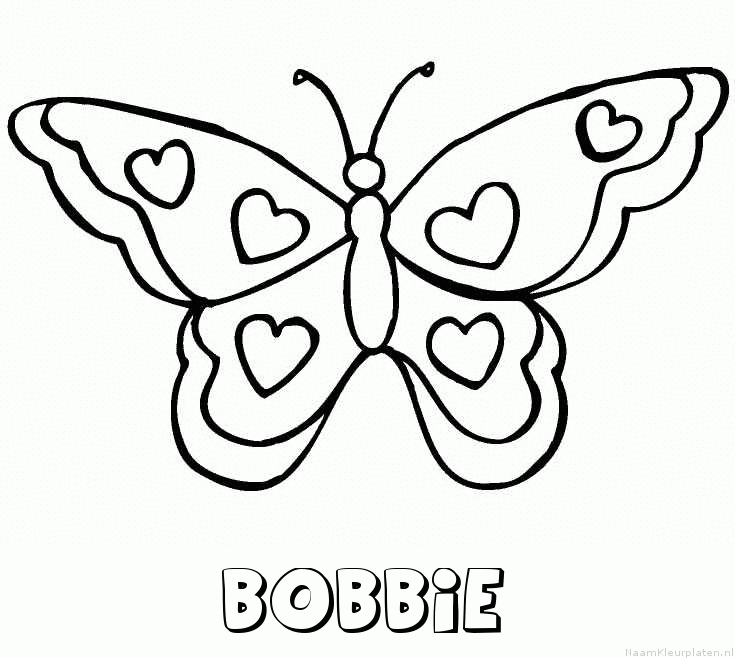 Bobbie vlinder hartjes kleurplaat