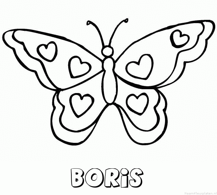 Boris vlinder hartjes kleurplaat