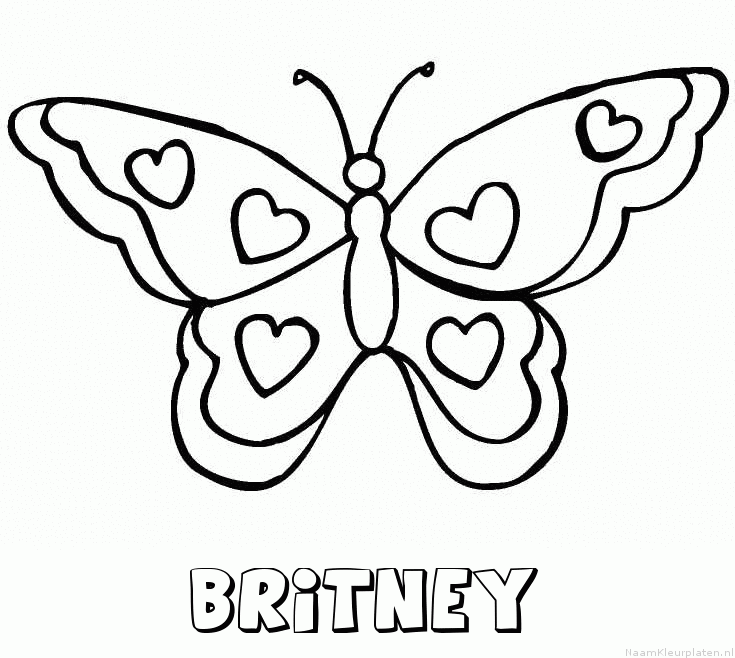 Britney vlinder hartjes kleurplaat