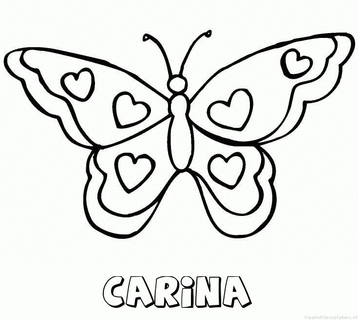 Carina vlinder hartjes kleurplaat