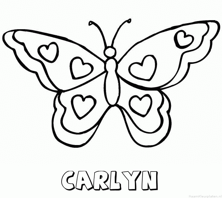 Carlyn vlinder hartjes kleurplaat