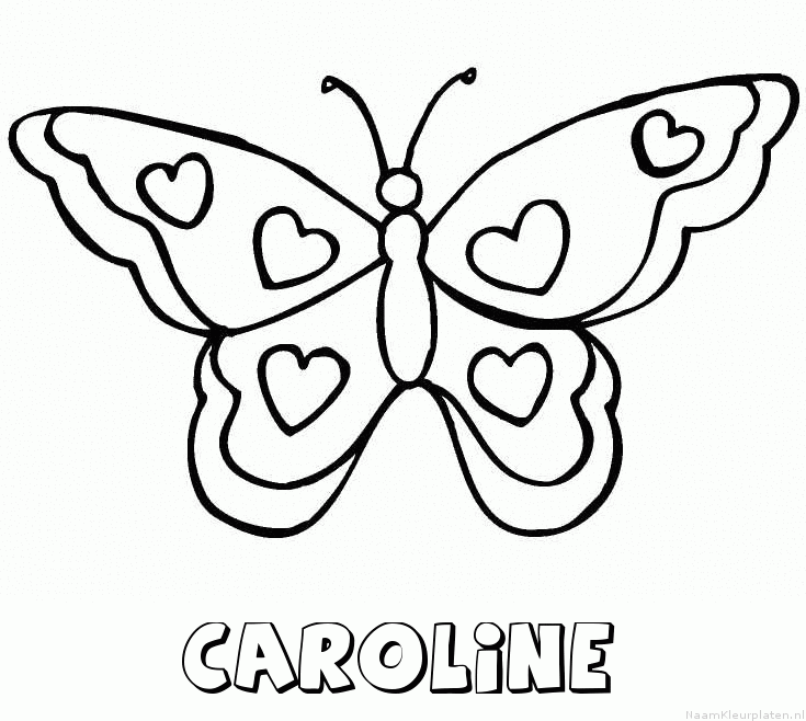 Caroline vlinder hartjes kleurplaat