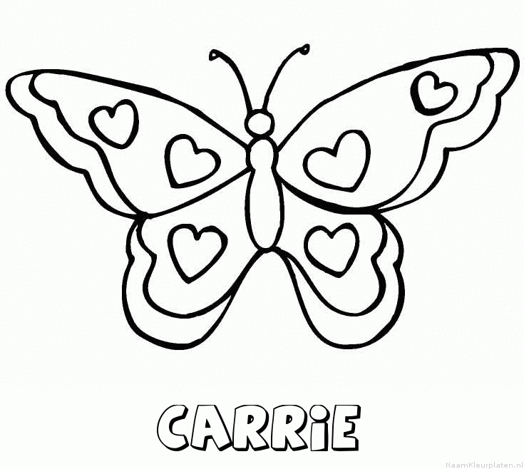 Carrie vlinder hartjes kleurplaat