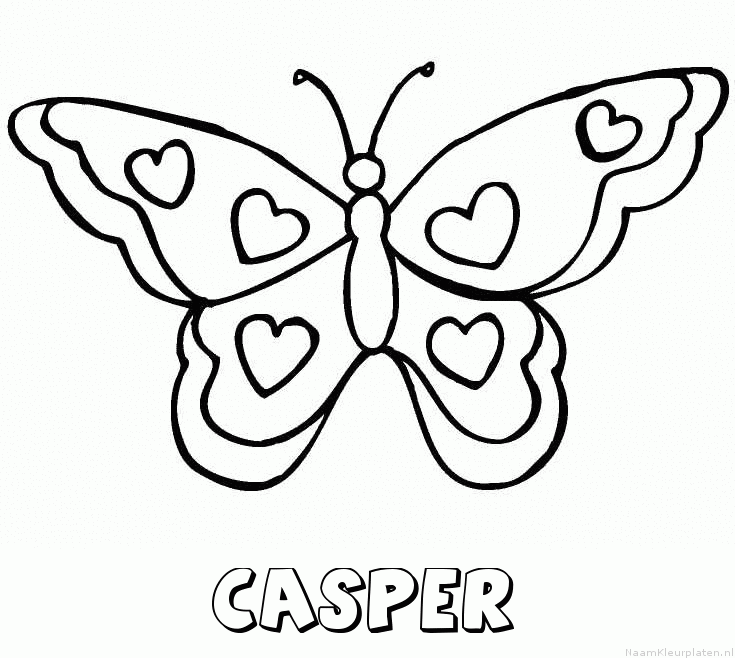 Casper vlinder hartjes kleurplaat