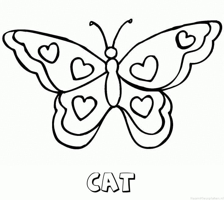 Cat vlinder hartjes kleurplaat