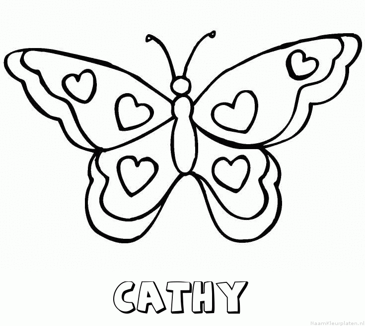 Cathy vlinder hartjes kleurplaat
