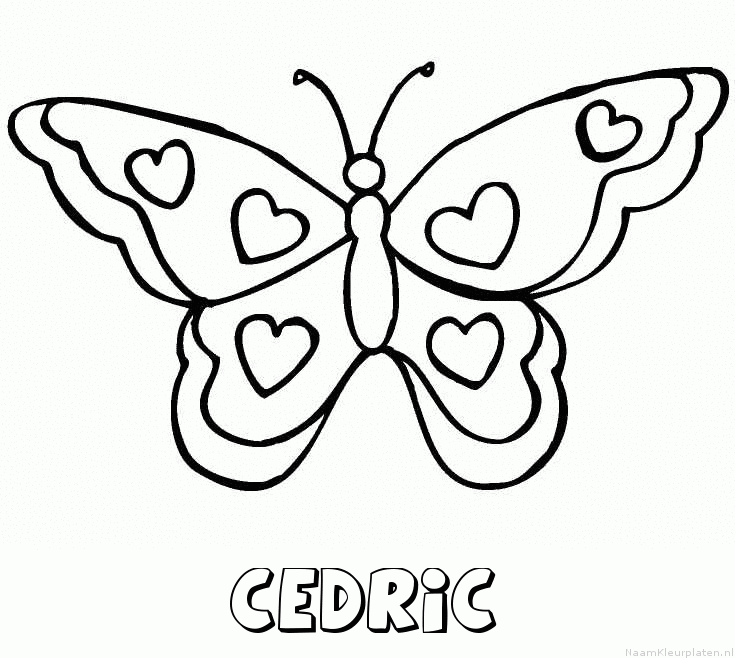 Cedric vlinder hartjes kleurplaat