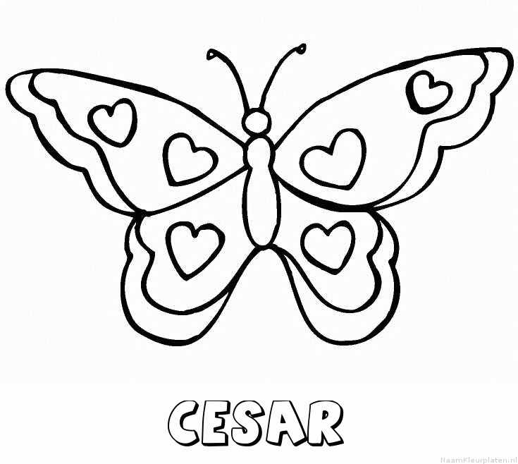 Cesar vlinder hartjes kleurplaat