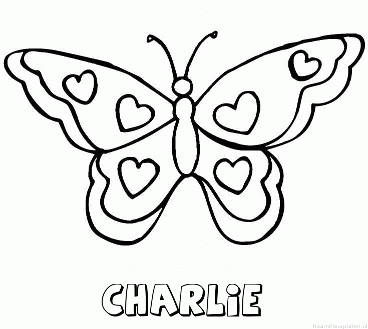 Charlie vlinder hartjes kleurplaat
