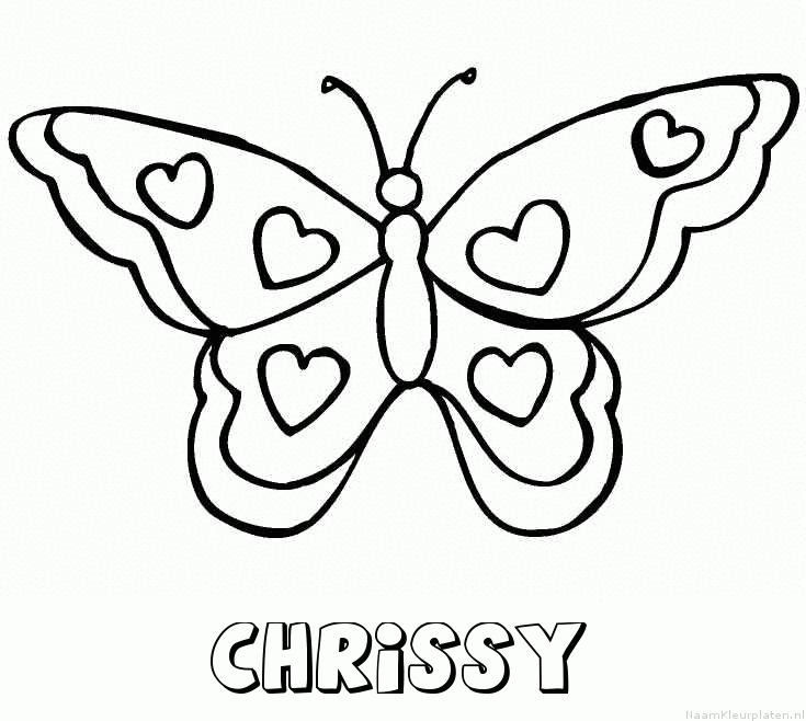 Chrissy vlinder hartjes kleurplaat