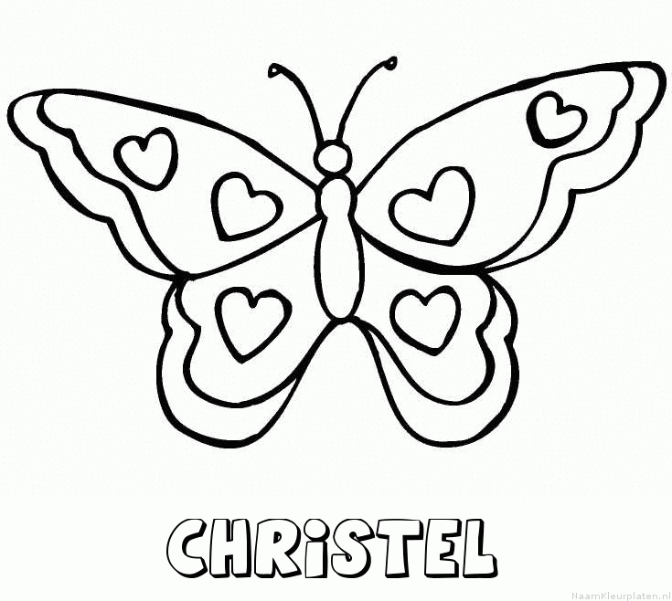 Christel vlinder hartjes kleurplaat