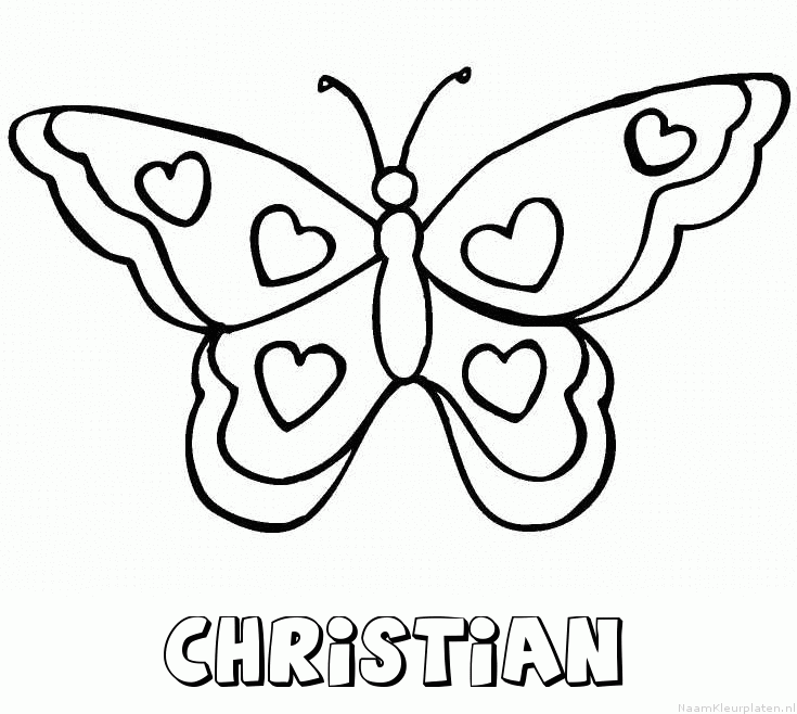 Christian vlinder hartjes kleurplaat