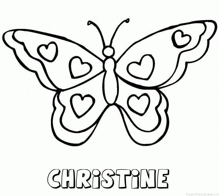 Christine vlinder hartjes kleurplaat