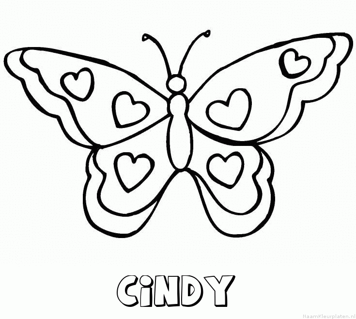 Cindy vlinder hartjes kleurplaat