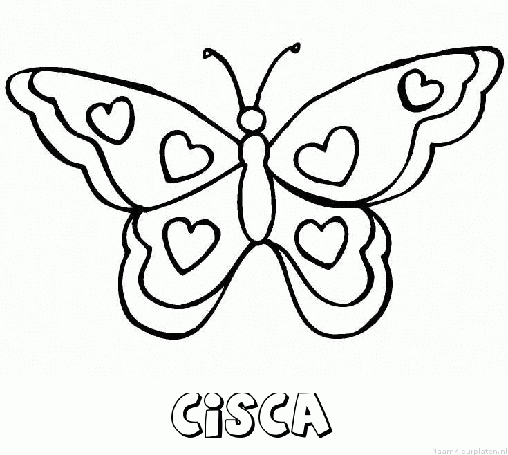 Cisca vlinder hartjes kleurplaat