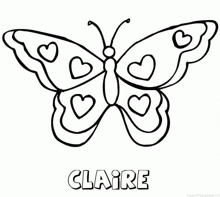 Claire vlinder hartjes kleurplaat