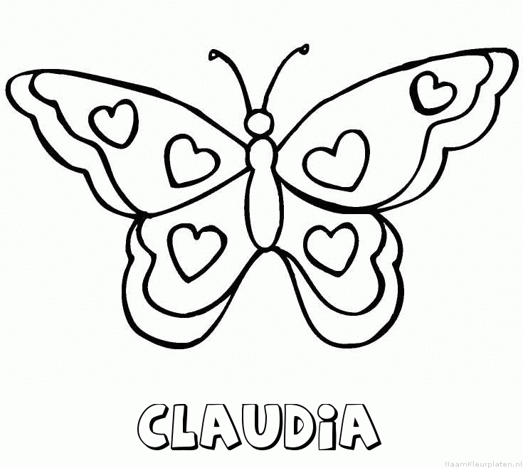 Claudia vlinder hartjes kleurplaat