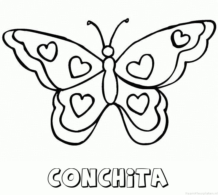 Conchita vlinder hartjes kleurplaat
